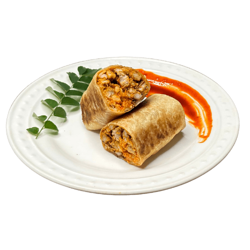 Godamba roti wrap, halved