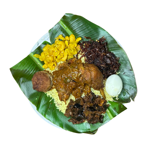 Lamprais baked in a banana leaf