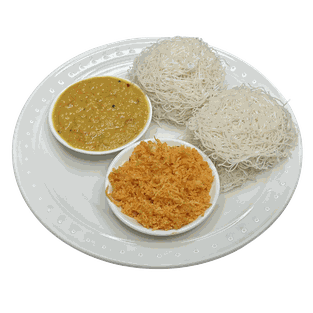 String hoppers — steamed rice noodle nests, served with daal and pol sambol